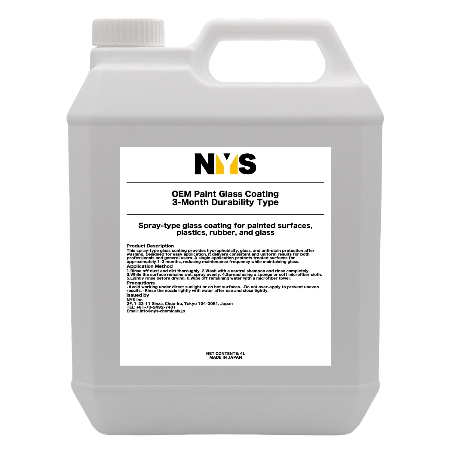 OEM Paint Glass Coating 3-Month Durability Type 4L
